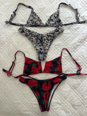 SHEIN Snake Print & Red Rose Print Bikini Sets - sold together